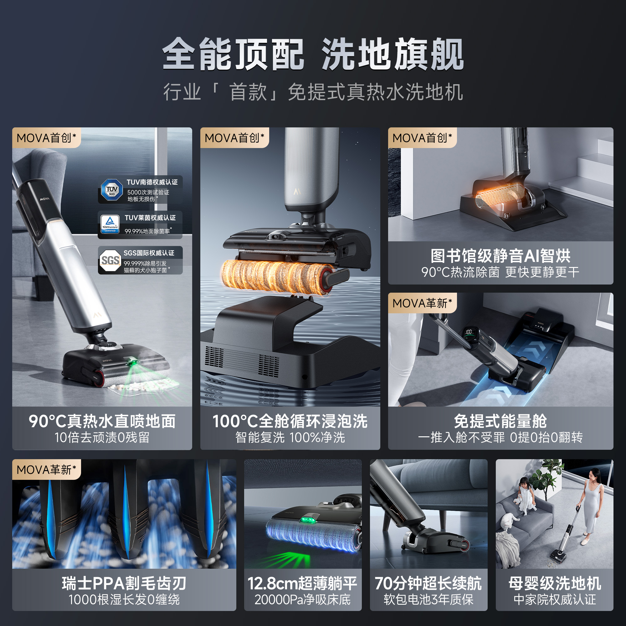【政府补贴至高20%】MOVA躺平洗地机X40Pro家用除菌吸洗拖地一体