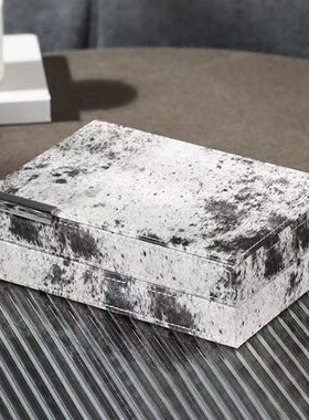 北欧轻奢灰色毛皮纹收纳装饰盒子样板间别墅家居梳妆台首饰盒摆件