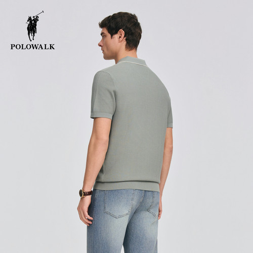 POLOWALK男式短袖针织衫2026春季新品剪刀领方格肌理针织POLO衫 - 图2