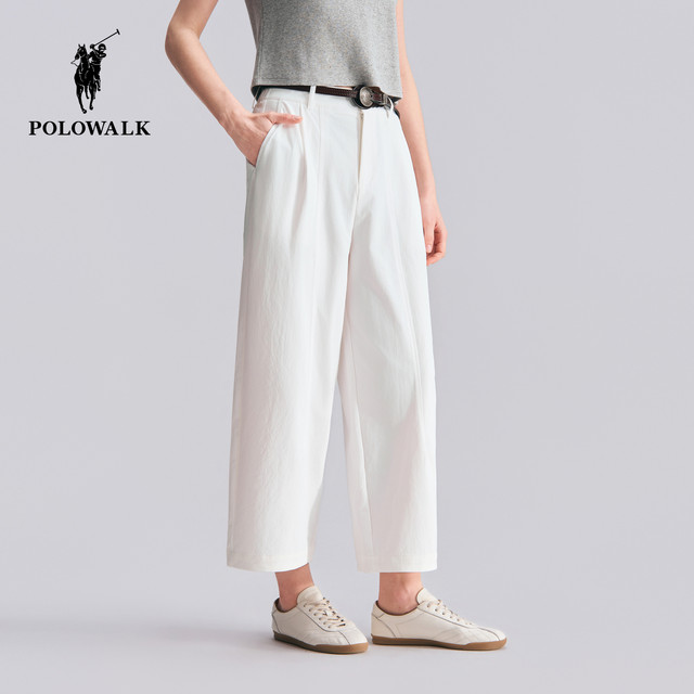ໂສ້ງຜູ້ຍິງ POLOWALK 2026 ພາກຮຽນ spring ແລະ summer ໃຫມ່ elastic waist versatile ຂາຊື່ slimming ແລະວ່າງຂາກວ້າງ.