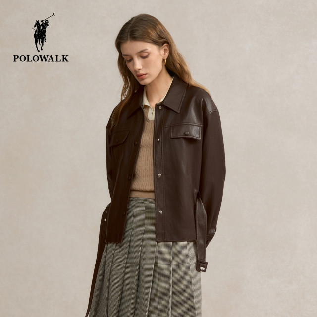 POLOWALK Women's Jacket 2025 Autumn New Retro Waist Lapel Commuter Casual Women's Jacket