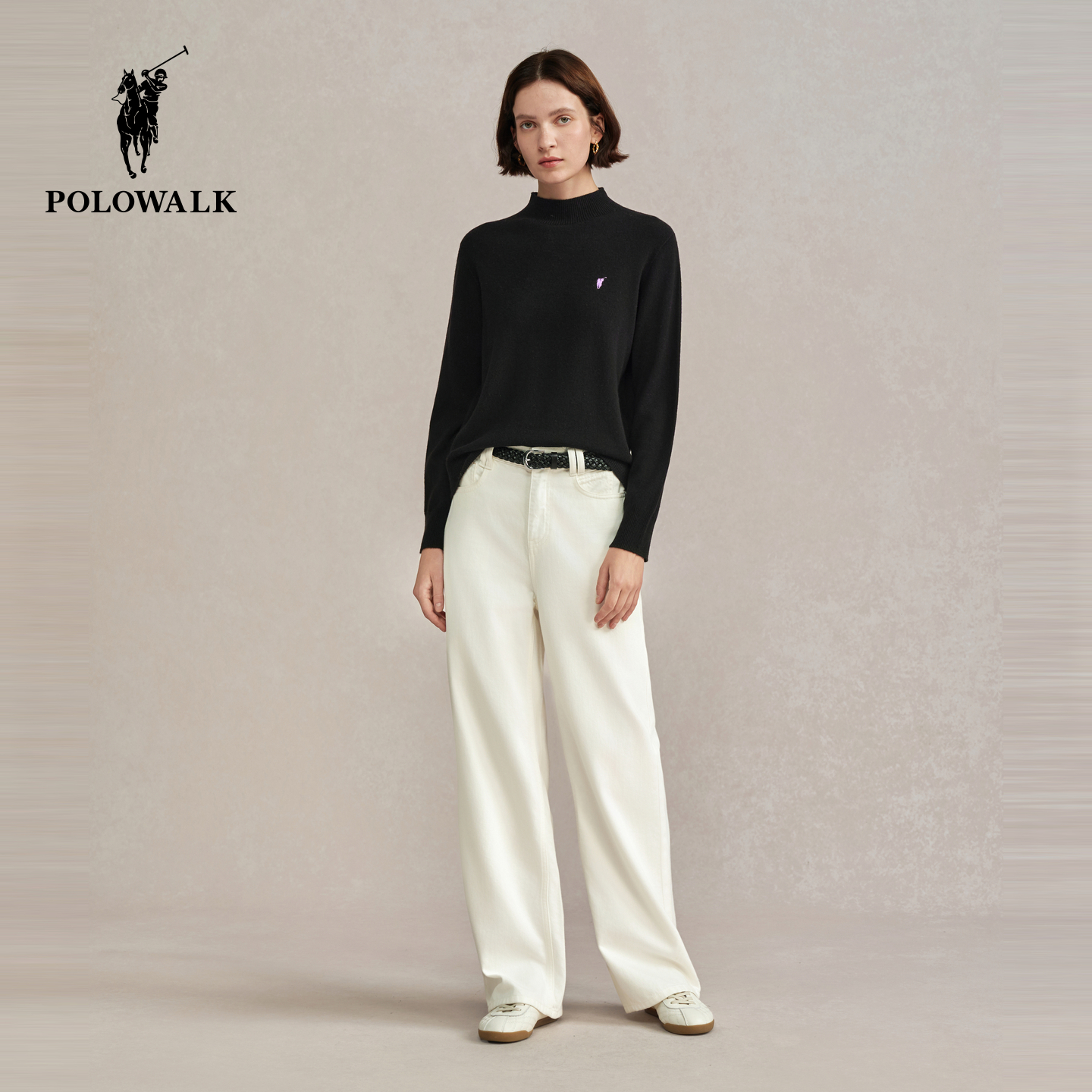 【100%绵羊毛】POLOWALK女式羊毛衫2025冬季新品内搭半高领上衣女