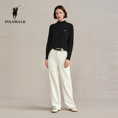 【100%绵羊毛】POLOWALK女式羊毛衫2025冬季新品内搭半高领上衣女