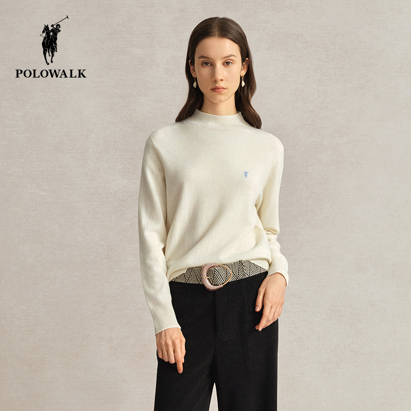 【100%绵羊毛】POLOWALK女士羊毛杉秋冬新款针织半高领内搭毛衣