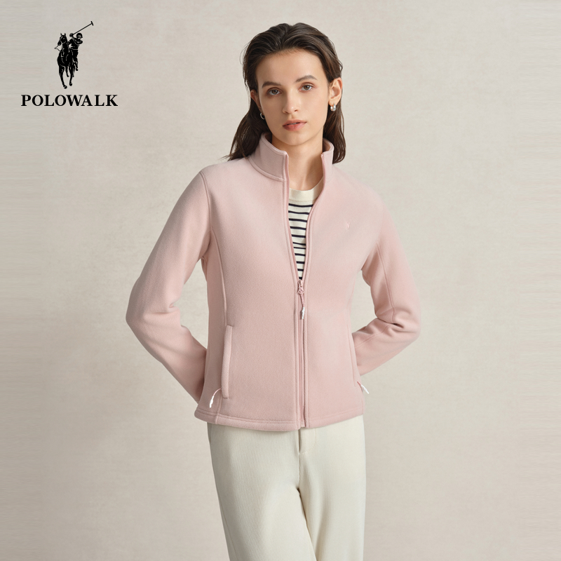 POLOWALK女士摇粒绒立领外套秋季新款通勤百搭上衣运动潮流开衫