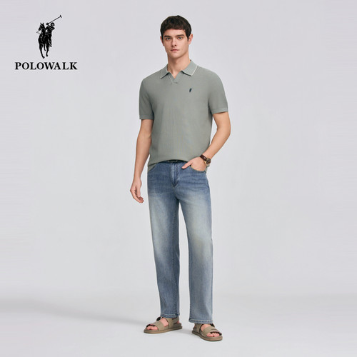 POLOWALK男式短袖针织衫2026春季新品剪刀领方格肌理针织POLO衫 - 图3