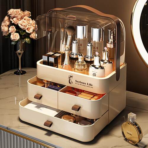 化妆品收纳盒桌面抽屉式高级感防尘大容量梳妆台护肤品面膜置物架 - 图3