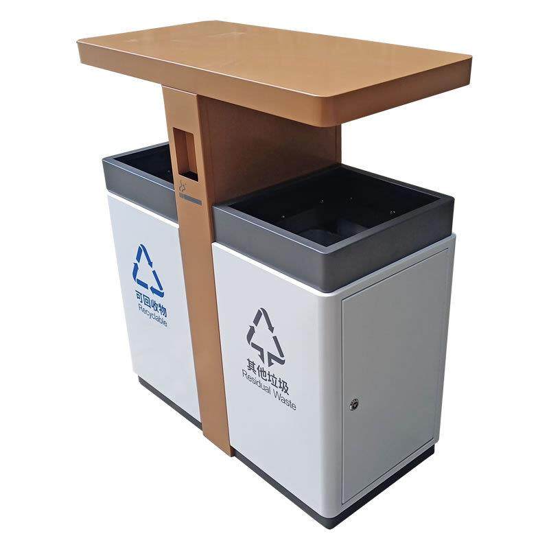 户外小区街道白色喷粉两连体双开门不锈钢分类垃圾桶金属果皮箱,淘宝优惠券,粉丝福利购,淘宝优惠卷