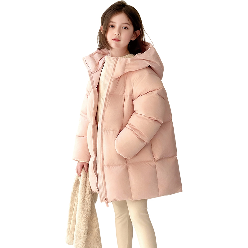 女童冬季中长款羽绒服儿童时尚连帽加厚保暖棉服外套2025新款 - 图3