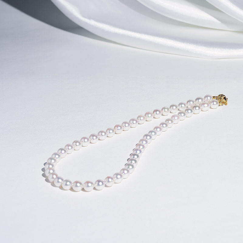 有幸Akoya海水珍珠项链14k金珍珠珠链极强光颈链珠宝 6.5-7mm - 图1