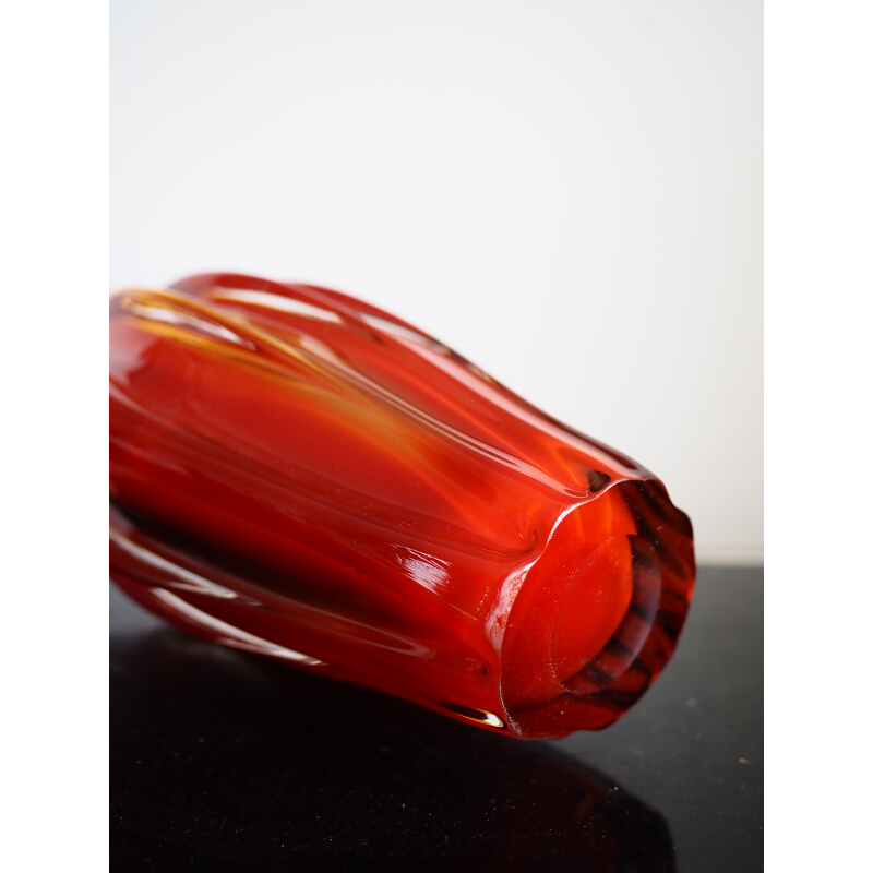 双子商店中古KURATA手造红色异形琉璃花瓶摆件孤品琉璃花器-图2