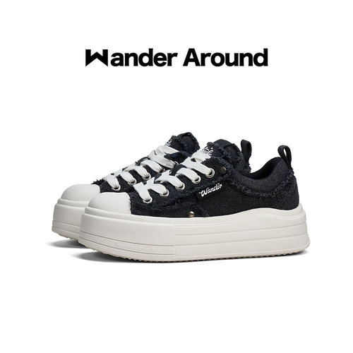 Wander around漫行2026新款厚底增高破坏做旧休闲帆布鞋女 - 图1