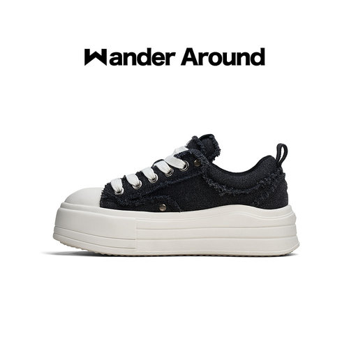 Wander around漫行2026新款厚底增高破坏做旧休闲帆布鞋女 - 图0