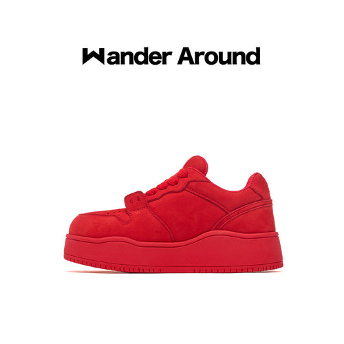 Wander around2025年春款新年红色厚底增高板鞋女低帮休闲鞋 - 图0