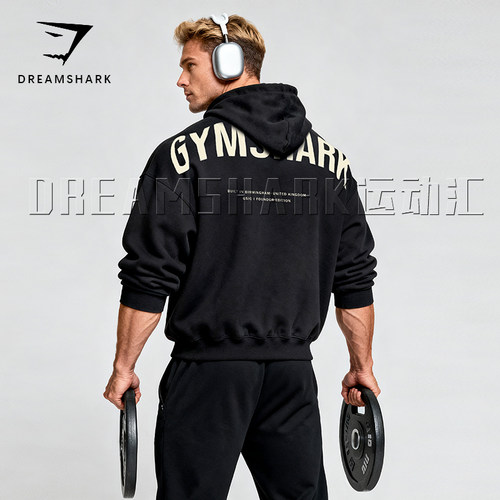 GYMSHARK肌肉鲨鱼短款连帽卫衣秋冬运动长袖CF综合训练毛圈健身服 - 图1