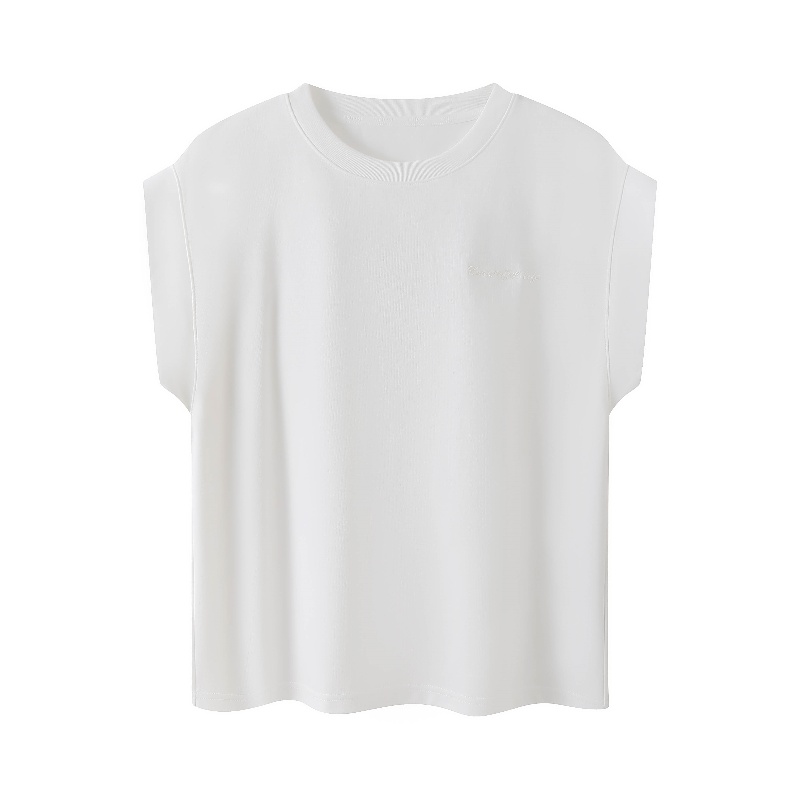 艾诺丝玫瑰官方旗舰店2024夏新款圆领无袖白色T恤女套头简约上衣 - 图3