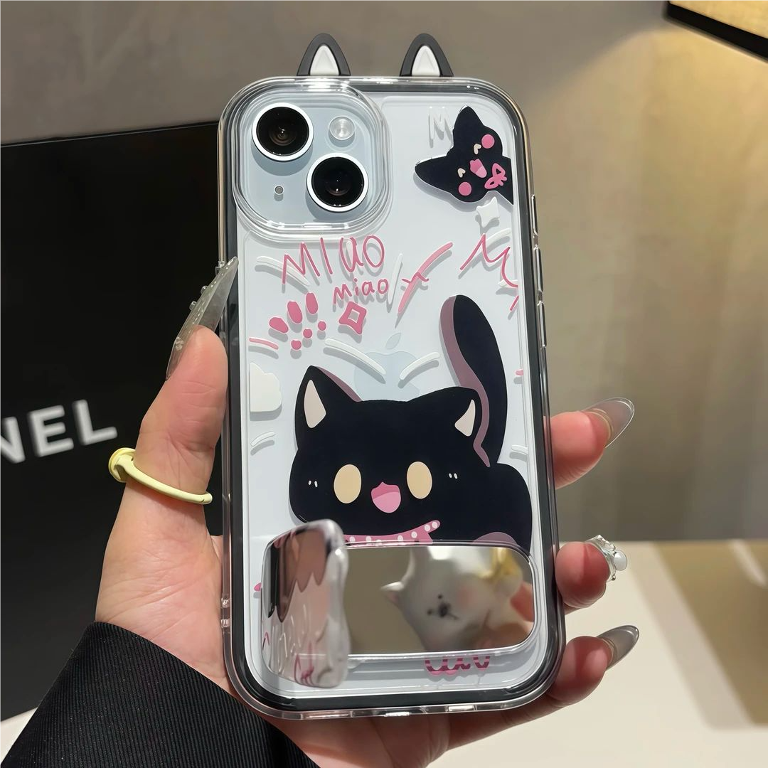 适用iPhone17/16promax可爱小黑猫卡通猫耳手机壳华为Pura80pro简约mate80小众小米17/15防摔vivos30女FindX9,淘宝优惠券,粉丝福利购,淘宝优惠卷