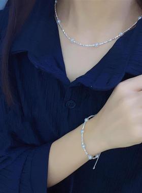 大热网红爆闪S925纯银满天星碎银子tian然淡水珍珠项链手链戒指装