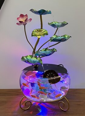 仿真五层荷花流水摆件办公室桌面鱼缸创意加湿器风水招财摆件