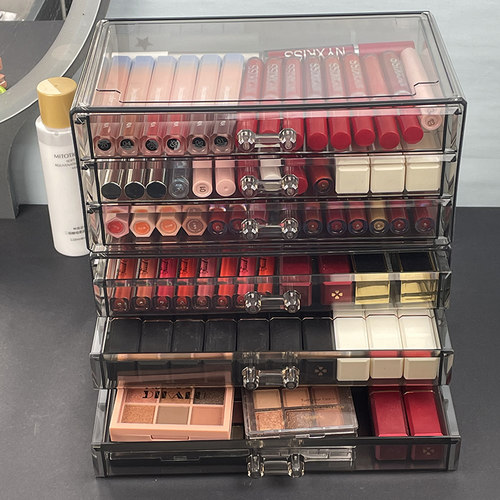 口红收纳盒桌面抽屉式唇釉眼影化妆品彩妆透明防尘收纳杂物整理盒 - 图0