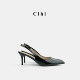 Cihi设计长期主义尖头细跟设计师单品亮面浅口包头后空高跟凉鞋