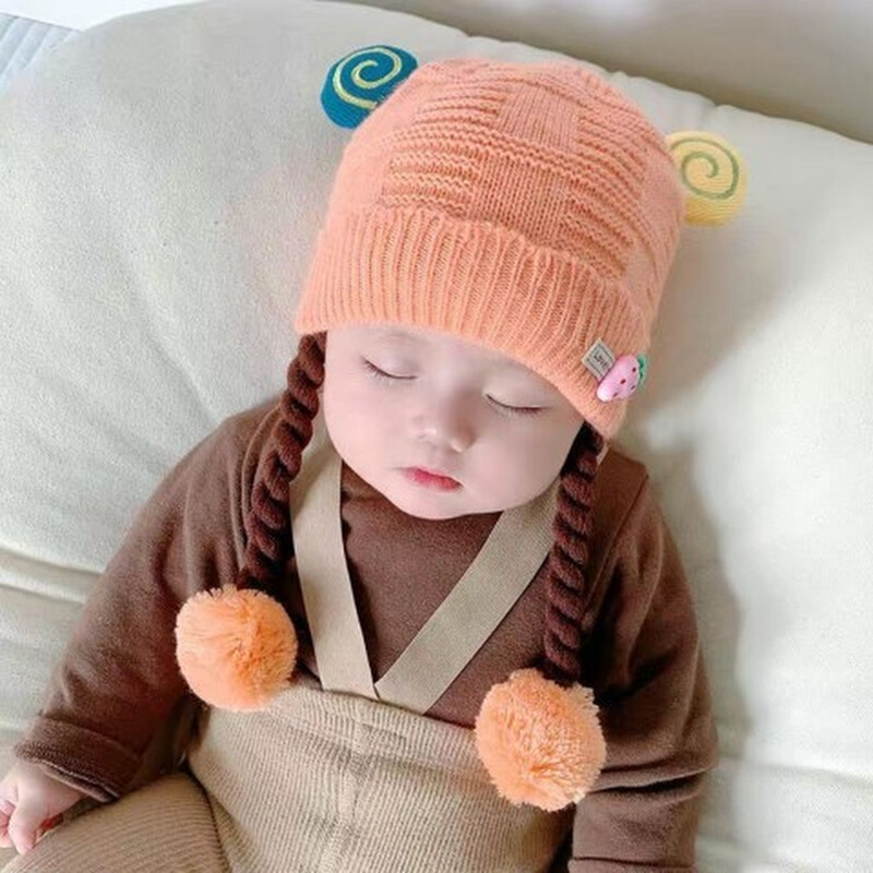 毛线帽子婴儿假发帽1一岁女宝宝针织帽秋冬季女孩冬天款可爱超萌2