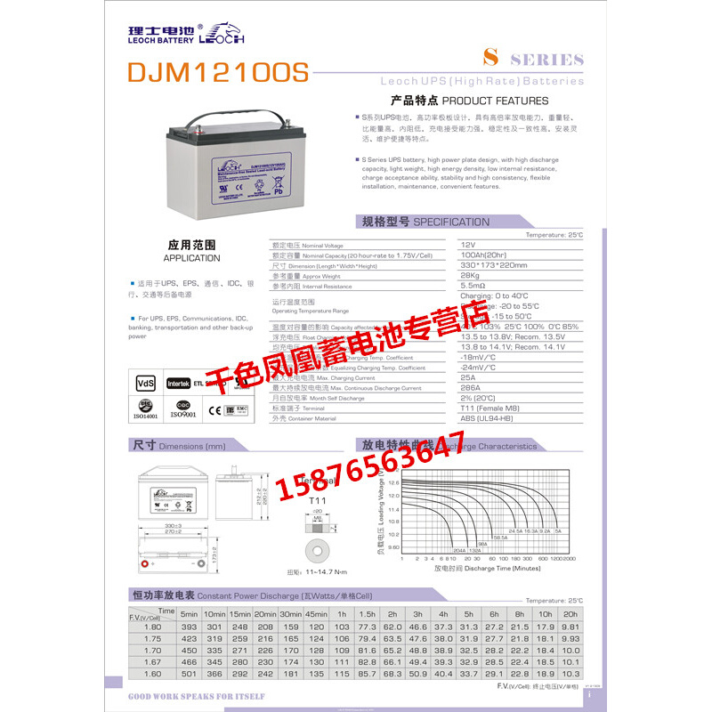 原装LEOCH蓄电池DJM12100S 12V100AH UPS机房 应急EPS直流屏电柜 - 图1