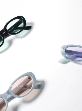 2025新款韩版椭圆形猫眼薄荷绿太阳眼镜防紫外线大理石纹近视墨镜