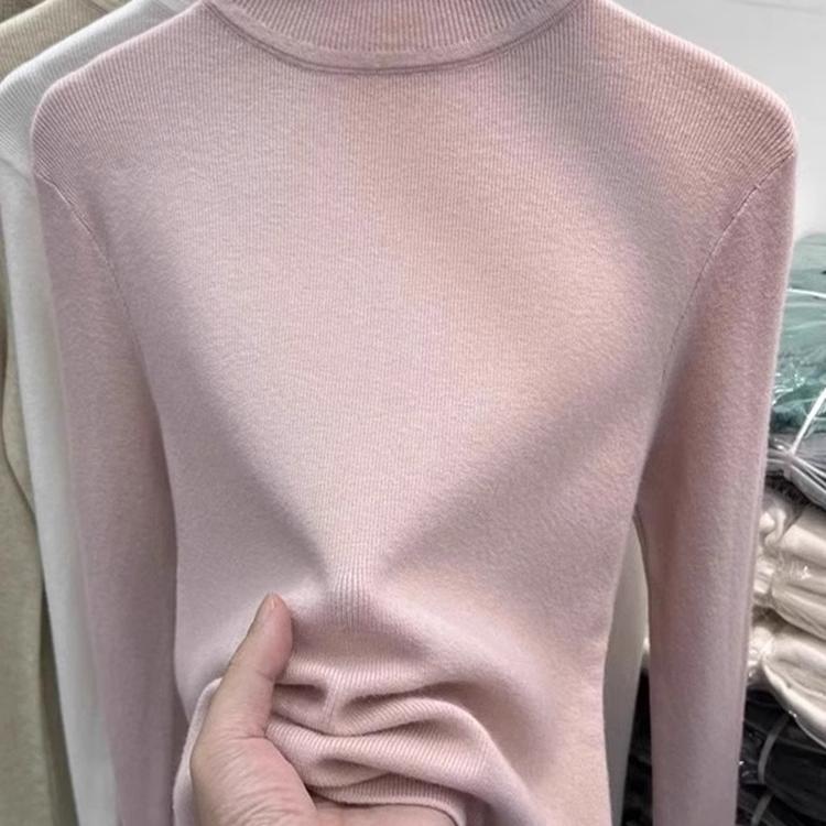 洋气薄荷绿半高领软糯套头针织衫女春季内搭打底毛衣修身长袖上衣 - 图1