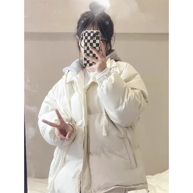 连帽羽绒棉服女冬季2023新款宽松面包服棉衣加厚保暖百搭棉袄外套