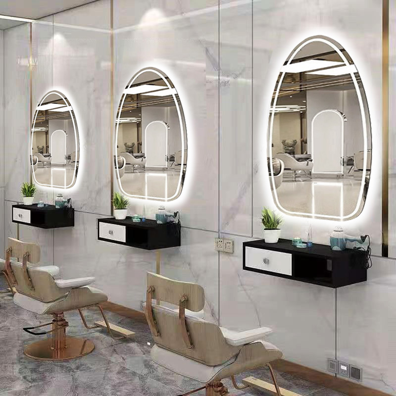 理发店网红镜子挂墙美发镜台单面智能发光镜壁挂式发廊LED镜套装 - 图0