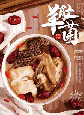 野生蘑菇食用菌香菇牛肝菌羊肚菌美食功效药效介绍海报展板广告画