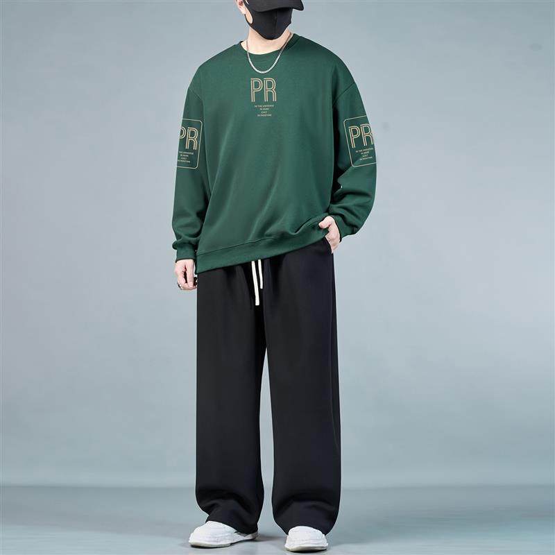 加肥加大码运动套装男士春秋新款潮牌胖子宽松绿色卫衣休闲两件套,淘宝优惠券,粉丝福利购,淘宝优惠卷