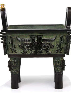 兽面青铜器青鼎四方铜鼎落地招财仿古公司香炉摆件铜鼎开业工艺品