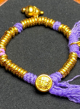 DIY原创越南沙金盘缠手链民族风藏式手编绳锤纹隔片手串全场包邮