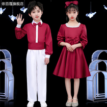 Childrens choral performance to serve primary and middle school students National Day presiding over gown red song recital speech competition Performance Costume Women