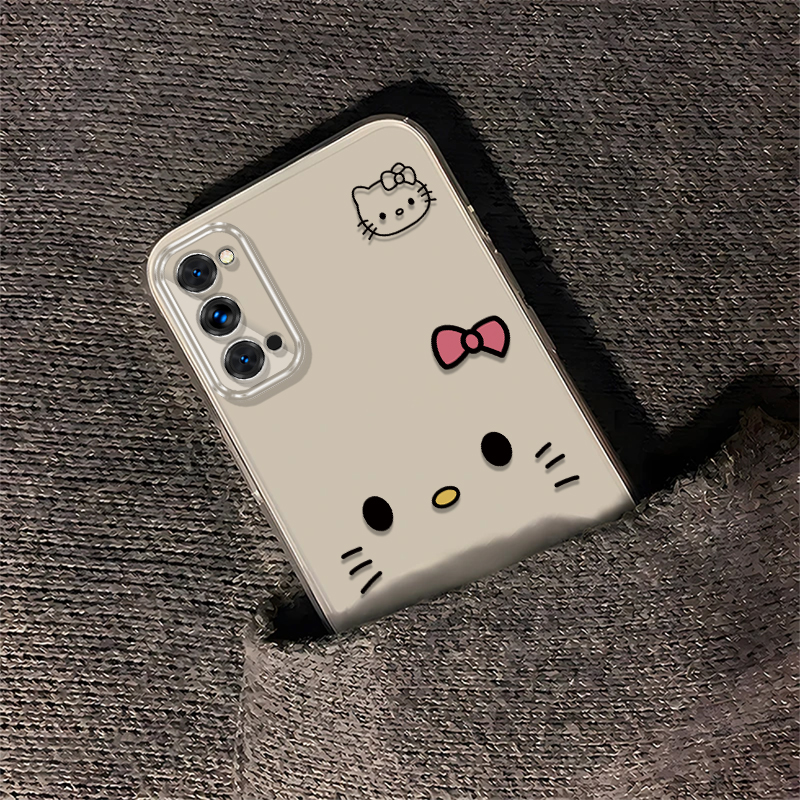 可爱kt猫适用OPPOReno4手机壳新款PDPM00防摔镜头全包男女带挂绳创意透明软壳保护套高级感时尚个性小众情侣 - 图1