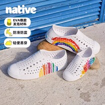 native rainbow printed parent-child dongle shoes lovers shoes men and women the same beach shoes anadromous shoes rain shoes sandals sandals