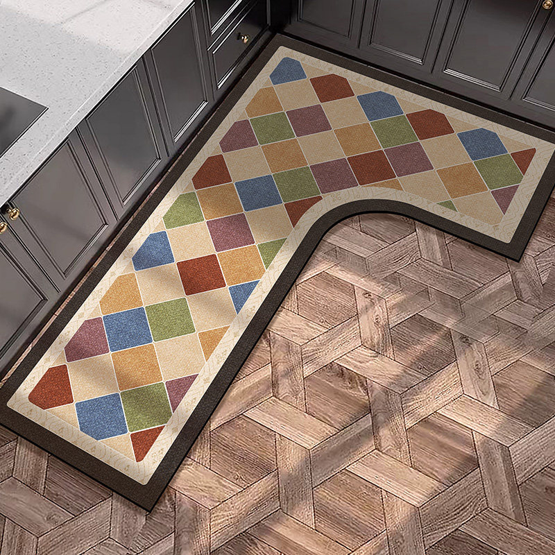 L-shaped kitchen floor mat, diatom mud, non-slip, anti-oil, water-absorbent, wipeable, washable, stain-resistant carpet, home foot mat