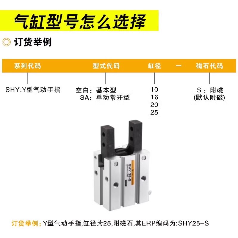 EMC亿太诺小型气动手指系列气缸SHY10/16/20/25S-SHYSA单动常开型-图0