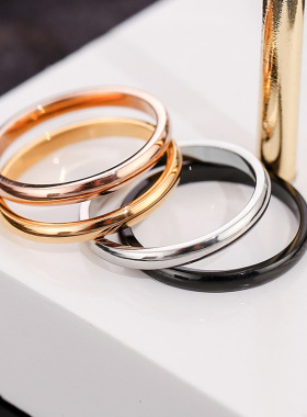 日韩外贸简约钛钢素圈光面戒指女情侣戒指对戒细不锈钢指环潮饰品