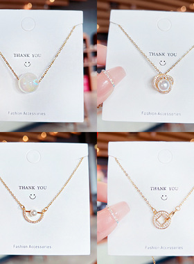 日韩时尚轻奢钛钢项链女百搭微镶锆石吊坠ins风蝴蝶结锁骨链