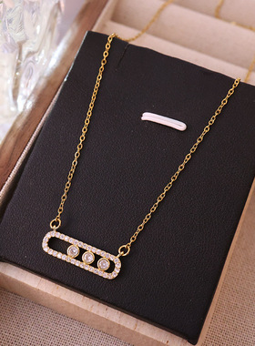 时尚简约锆石钛钢几何项链女小众轻奢网红回形针锁骨链高级感饰品