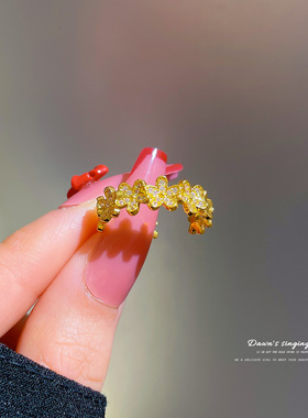 【真金】情侣戒指女ins潮时尚素圈可调节开口戒个性冷淡风食指戒