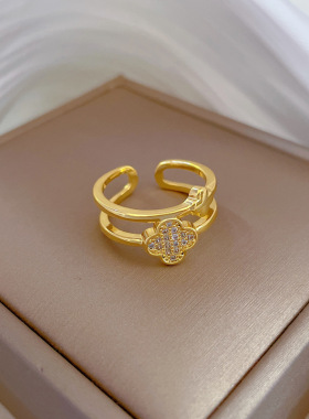 【真金电镀】开口双层女时尚微镶轻奢指环食指戒网红同款冷淡风