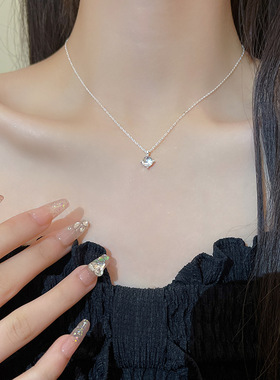 韩版ins圆圈锆石项链女小众设计感简约银色锁骨链冷淡风配饰