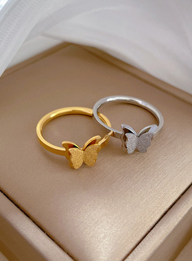 【不掉色】极简蝴蝶钛钢冷淡风蹦迪戒指男女ins潮个性简约食指环