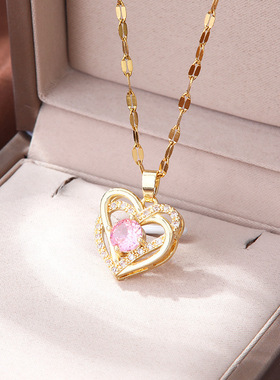 时尚设计交织爱心钛钢项链简约高级感气质不掉色锁骨链网红饰品