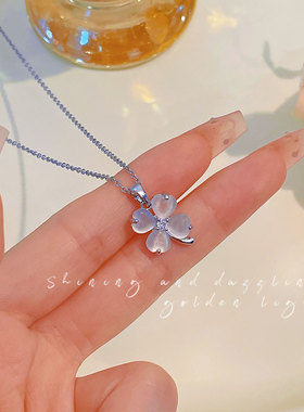 韩版简约猫眼四叶花项链女百搭锁骨链轻奢小众设计感时尚饰品