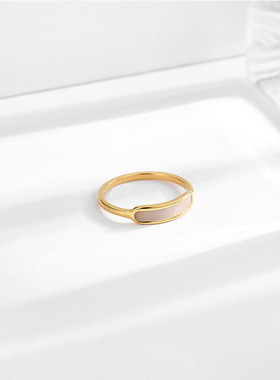 日韩简约气质几何白贝钛钢戒指女设计感小众18k金色不锈钢潮指环